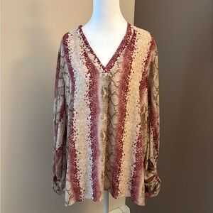 Snake Print Boho Balloon Sleeve Blouse Entro Womens Large